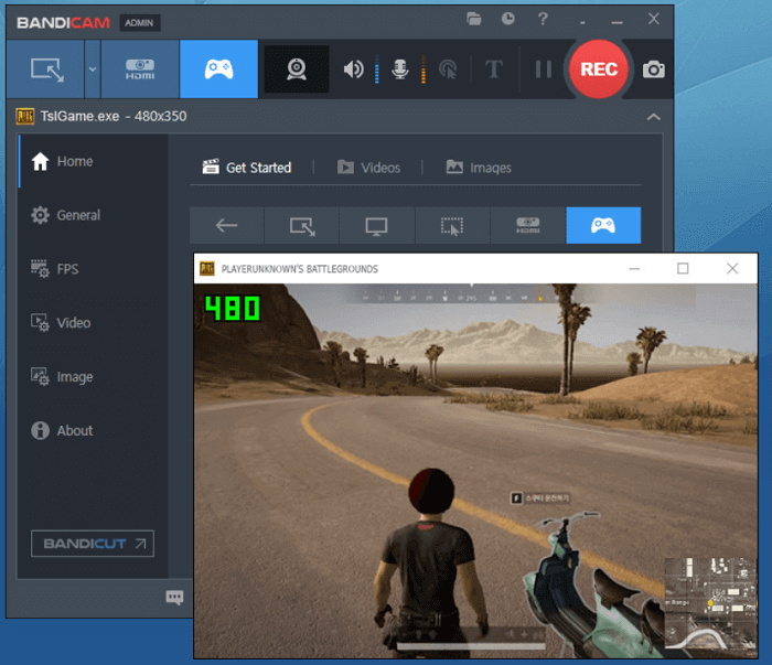 Bandicamゲーム録画ウィンドウ